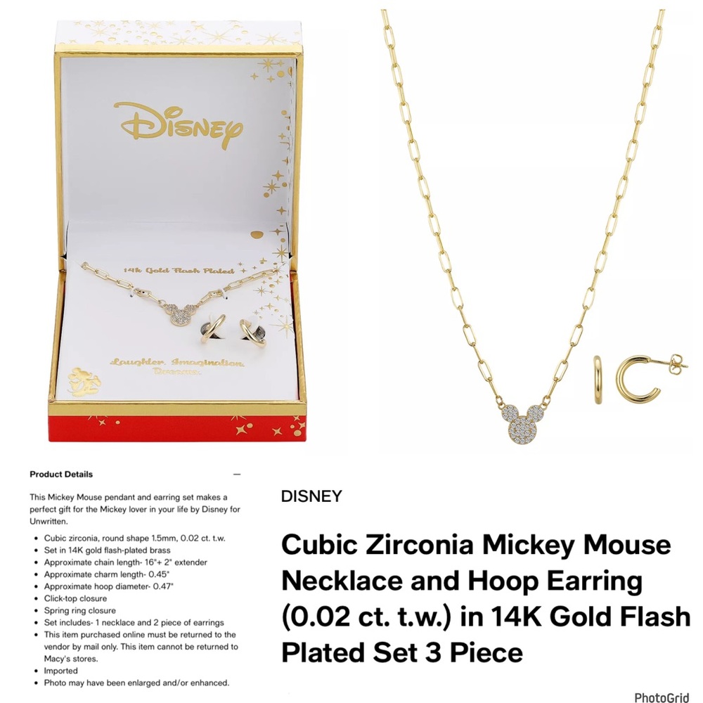 Disney 14kt gold cubic zirconium Mickey Mouse necklace only NWT